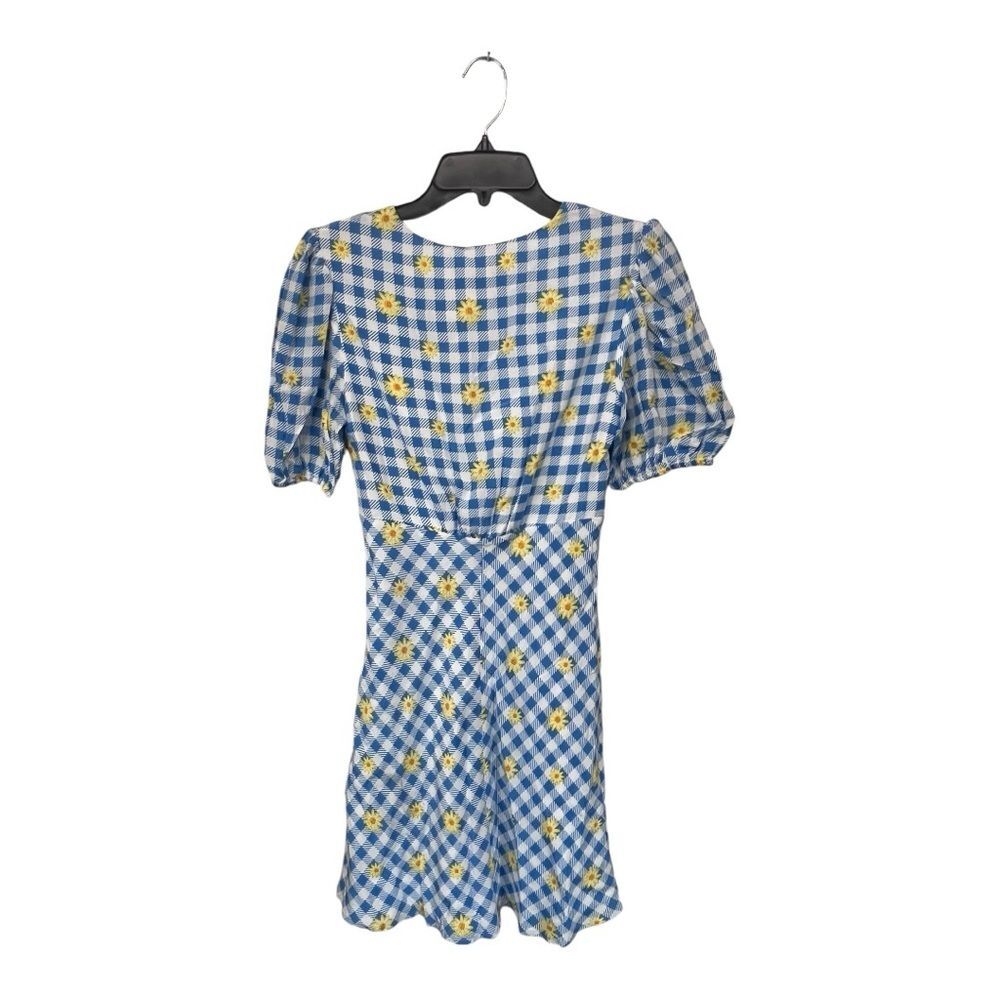 NWT STAUD | Mini Milla Dress in Gingham Daisy Plaid Puff Sleeve V Neck 2 - Picture 3 of 11
